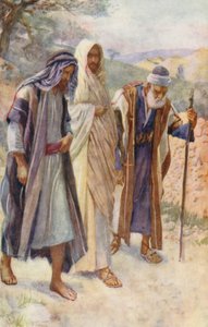 Nieuw Testament: De wandeling naar Emmaüs (kleur litho)