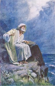 St. Johannes op het eiland Patmos, illustratie uit Harold Copping Pictures: The Crown Series door Harold Copping