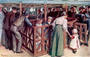 De zandbak voor kinderen tussen dekken op de SS Empress of Britain door Harold Copping