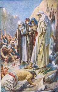 Het slaan van de rots, illustratie uit Pictures That Teach The Crown Series, 1920 door Harold Copping