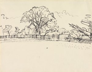 Landschap met een hek door Harold Gilman