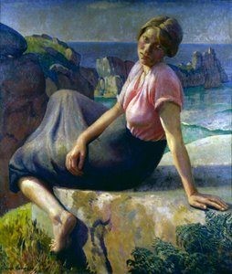 Meisje op een klif door Harold Harvey