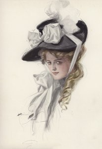 Portret van een vrouw met een mooie hoed door Harrison Fisher