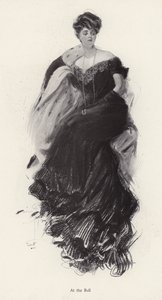 Vrouw in een avondjurk op een bal (litho) door Harrison Fisher