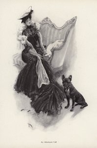 Vrouw die een middagbezoek brengt (litho) door Harrison Fisher