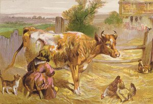 Oude Nancy melkt de koe door Harrison William Weir