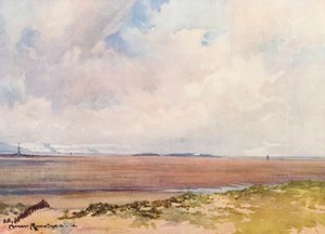 Golfbanen: Hoylake, uitzicht op Hilbre vanaf de negende tee door Harry (1878 1950) Rountree