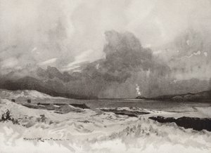 Golfbanen: Harlech, kijkend over de vierde hole door Harry (1878 1950) Rountree