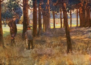 Golfbanen: Mildenhall, het resultaat van een slechte slice op de zesde hole door Harry (1878 1950) Rountree