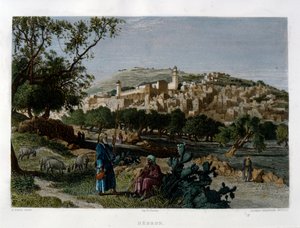 Hebron, gegraveerd door Alfred Krausse naar een afbeelding van Harry Fenn, gepubliceerd in Picturesque Palestine, circa 1875