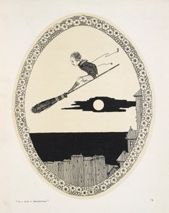 "Als ik een bezemsteel had". Illustratie voor een gedicht door Patrick R. Chalmers.
Een jongen op een bezemsteel