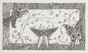 Illustratie voor het verhaal Riquet met de kuif. Een vlinderontwerp. door Harry Clarke