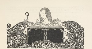 Illustratie, toont een vrouw die een boek leest, bovenaan de inhoudsopgave. door Harry Clarke