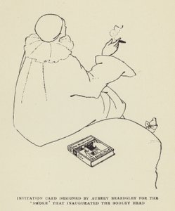 Uitnodigingskaart ontworpen door Aubrey Beardsley voor de Smoke die het Bodley Head inluidde