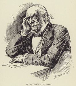Mr Gladstone luistert door Harry Furniss