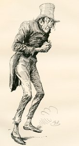 Newman Noggs. Illustratie door Harry Furniss voor de Charles Dickens roman Nicholas Nickleby, uit The Testimonial Edition, gepubliceerd 1910.
