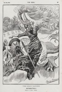 Vergelding, cartoon over de Bokseropstand in China (gravure) door Harry Furniss