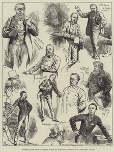 Schetsen in het Lagerhuis tijdens de debatten over procedures door Harry Furniss