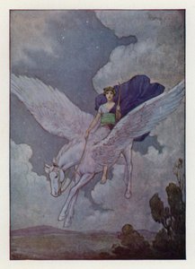 Bellerophon en zijn paard met zilveren vleugels (kleurenlitho) door Harry George Theaker