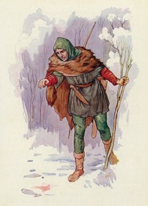 "Ha!" riep Herbert de Ranger, "hier is een moord gepleegd!" (kleurenlitho) door Harry George Theaker