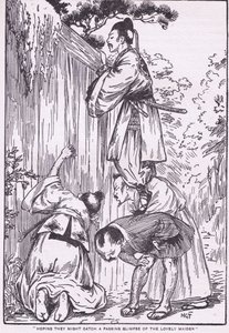 In de hoop een glimp op te vangen van het mooie meisje (uit Daughter of the Moon) (litho) door Harry George Theaker