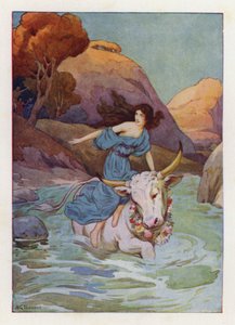 Jupiter dook in de oceaan en zwom weg (kleurenlitho) door Harry George Theaker