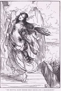 Een mooie meisjesgodin begon te dansen op een klankbord (De Vlakte van de Hoge Hemel) (litho) door Harry George Theaker