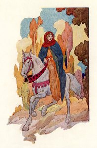 Prinses Guinevere rijdt (kleurenlitho) door Harry George Theaker