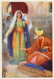 De mooie gevangene en Aben Habuz (kleurenlitho)