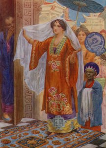 De prinses op weg naar Bath (kleurenlitho) door Harry George Theaker