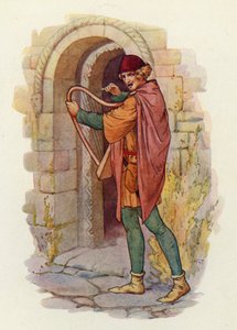 De roem van Robin Hood ging door alle graafschappen in het Midland; zelfs tot in Londen zelf, en de balladen over zijn daden begonnen te worden gezongen (kleurenlitho) door Harry George Theaker