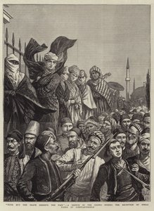 Alleen de dapperen verdienen de schone, een schets in de menigte tijdens de ontvangst van Osman Pasha in Constantinopel door Harry Hamilton Johnston