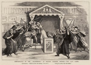 Opvoering van de Agamemnon aan Balliol College, Oxford, de laatste scène door Harry Hamilton Johnston