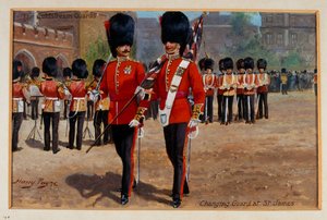 De Coldstream Guards wisselen van wacht bij St James, circa 1905 door Harry Payne
