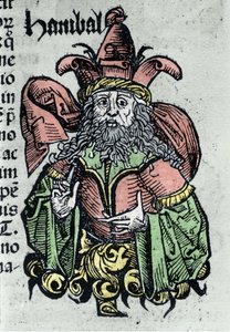 Portret van Hannibal of Annibal Barca, Carthaagse generaal en staatsman. Houtsnede uit 