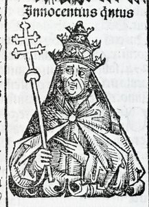 Portret van paus Innocentius IV (1195 - 1254) in Liber chronicarum door Hartmann Schedel Neurenberg 1497