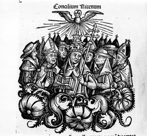 Het Concilie van Nicea. Illustratie van Universele Kronieken van Neurenberg door H. Schedel door Hartmann Schedel