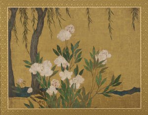 Pioenen en wilgen, Momoyama of Edo periode, begin 17e eeuw door Hasegawa Tonin