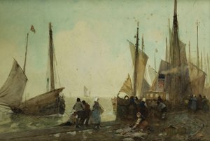 Vissersboten lossen op de kade, Bretagne