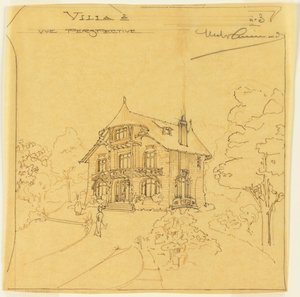 Perspectiefweergave van een villa door Hector Guimard