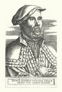 Portret van Albert van der Helle door Heinrich (after) Aldegrever