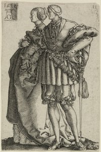Dansend paar, plaat elf uit De Grote Bruiloftsdansers door Heinrich Aldegrever