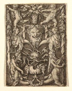 Ornament met Masker en Groteske Figuren