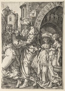 Het Verhaal van Lot: Lot en Zijn Familie Vluchten uit Sodom door Heinrich Aldegrever