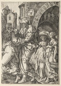 Het Verhaal van Lot: Lot en Zijn Familie Vluchten uit Sodom, 1555 door Heinrich Aldegrever