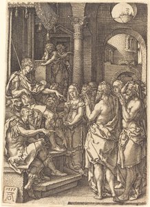 De twee ouderlingen voor de rechter, 1555 door Heinrich Aldegrever