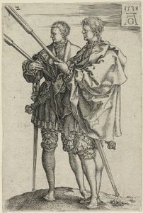 Twee Fakkeldragers, plaat twee uit De Grote Bruiloftsdansers door Heinrich Aldegrever