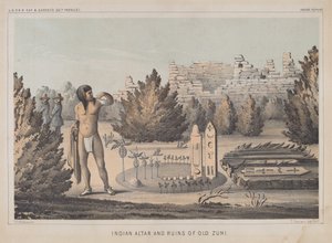 Indiaans altaar en ruïnes van Oud Zuni