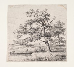 Eikenbomen bij een meer door Heinrich Buntzen