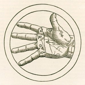 De hand van handleeskunde gravure uit De occulta philosophia libri tres